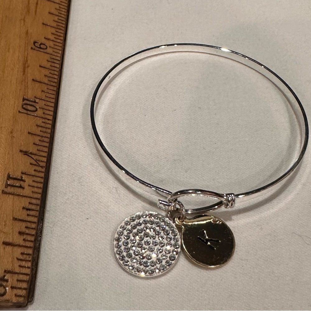 Silver Bracelet with Rhinestone Disc and a K Disc‎